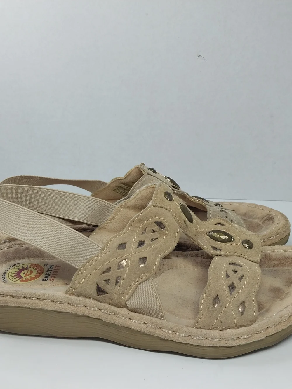 Earth Spirit 2000 Gelron Andi Sandal Tan Elastic Slingback Beaded Size 8.5 Boho - Picture 7 of 11